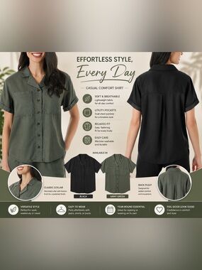 Member's Mark Tencel Camp Shirt Medium in Army Green
